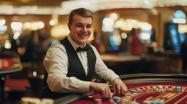 Live Blackjack dealer profesional di studio multi-kamera aslotre